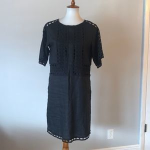 [Ann Taylor] Black Linen Crochet Knit Dress - Size Small
